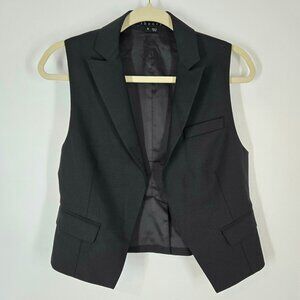 Theory Black Wool Open Front Short Vest Menswear Inspired Women's Size 8